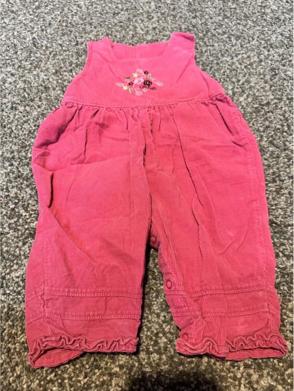 OshKosh Baby Girl Pink Corduroy Floral Embroidered Ruffle Overalls 3-6 Months